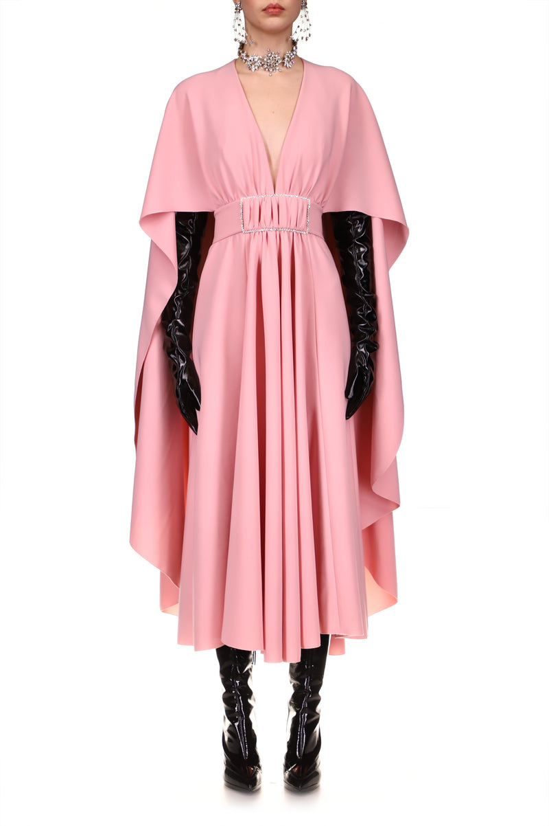 Pink Draped Dress With Cape And ...